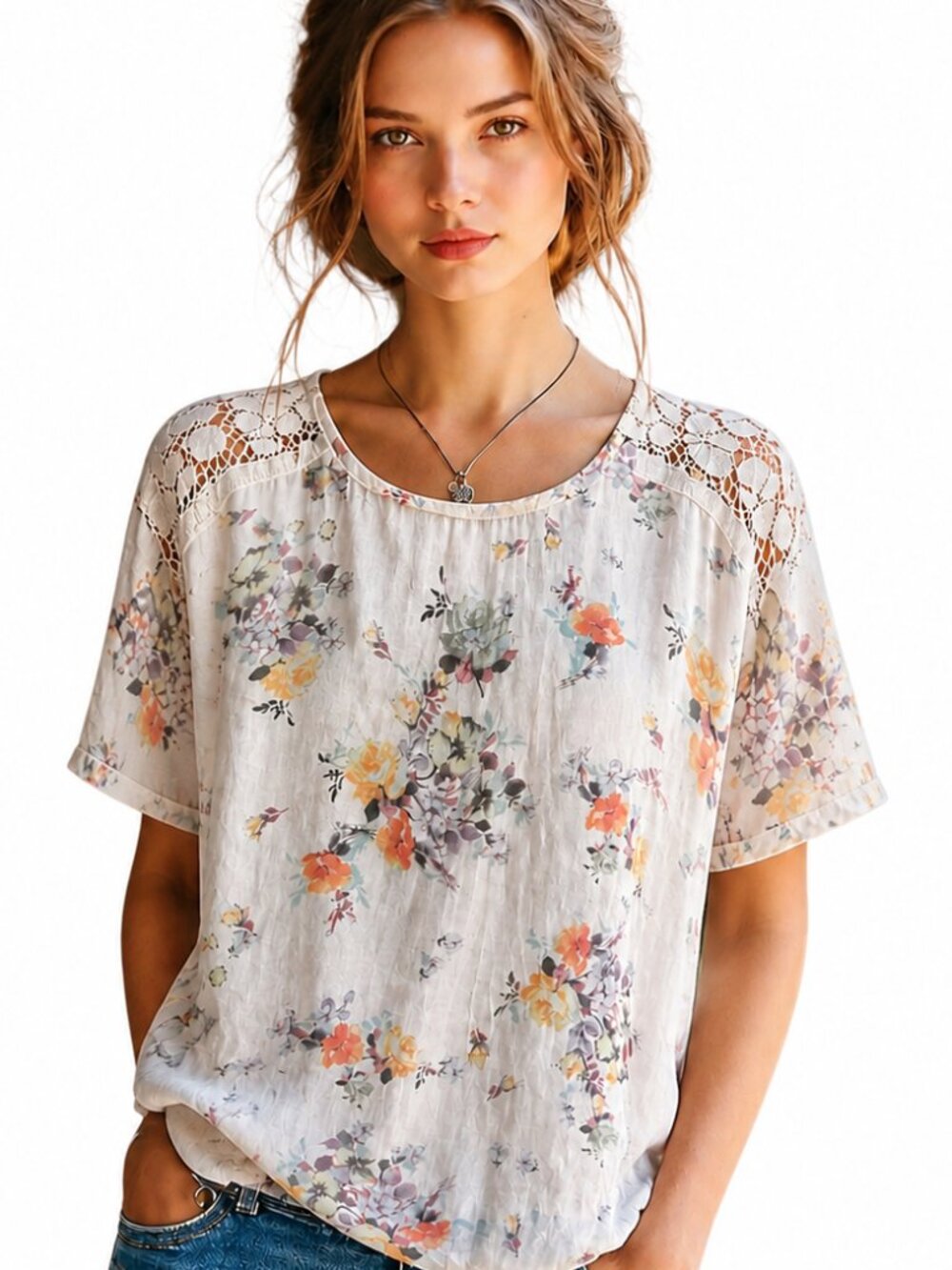 Tendenze Italian designed, vintage look, sheer chiffon with lace, lined